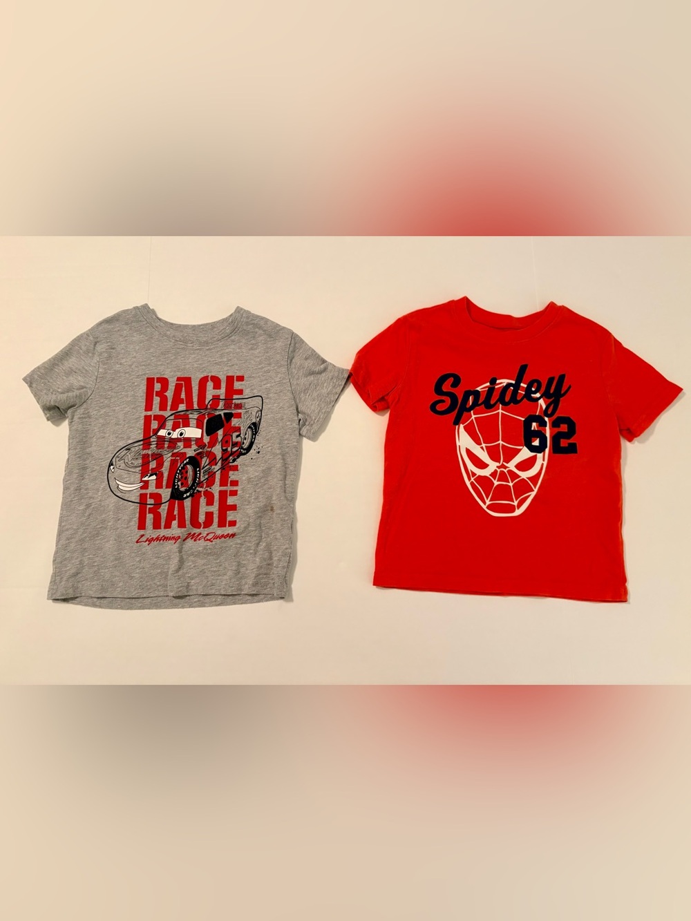 Disney Cars Lightning McQueen Marvel Spidey Boys 4T T Shirt Bundle 2 Pack